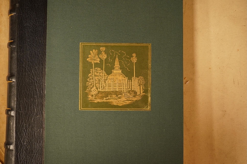 Cave, Henry W. - The Ruined Cities of Ceylon. 1st edition, 47 photo. plates (with captioned guards); rebound morocco backed cloth, gilt ruled and decorated panelled spine, original gilt pictorial label on upper cover, ge